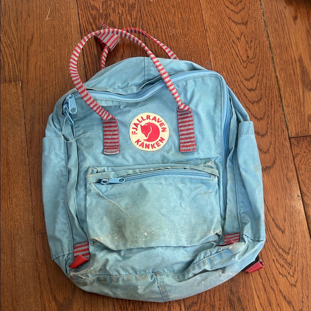 Fjällräven Kånken Light Blue Backpack with Red Accents